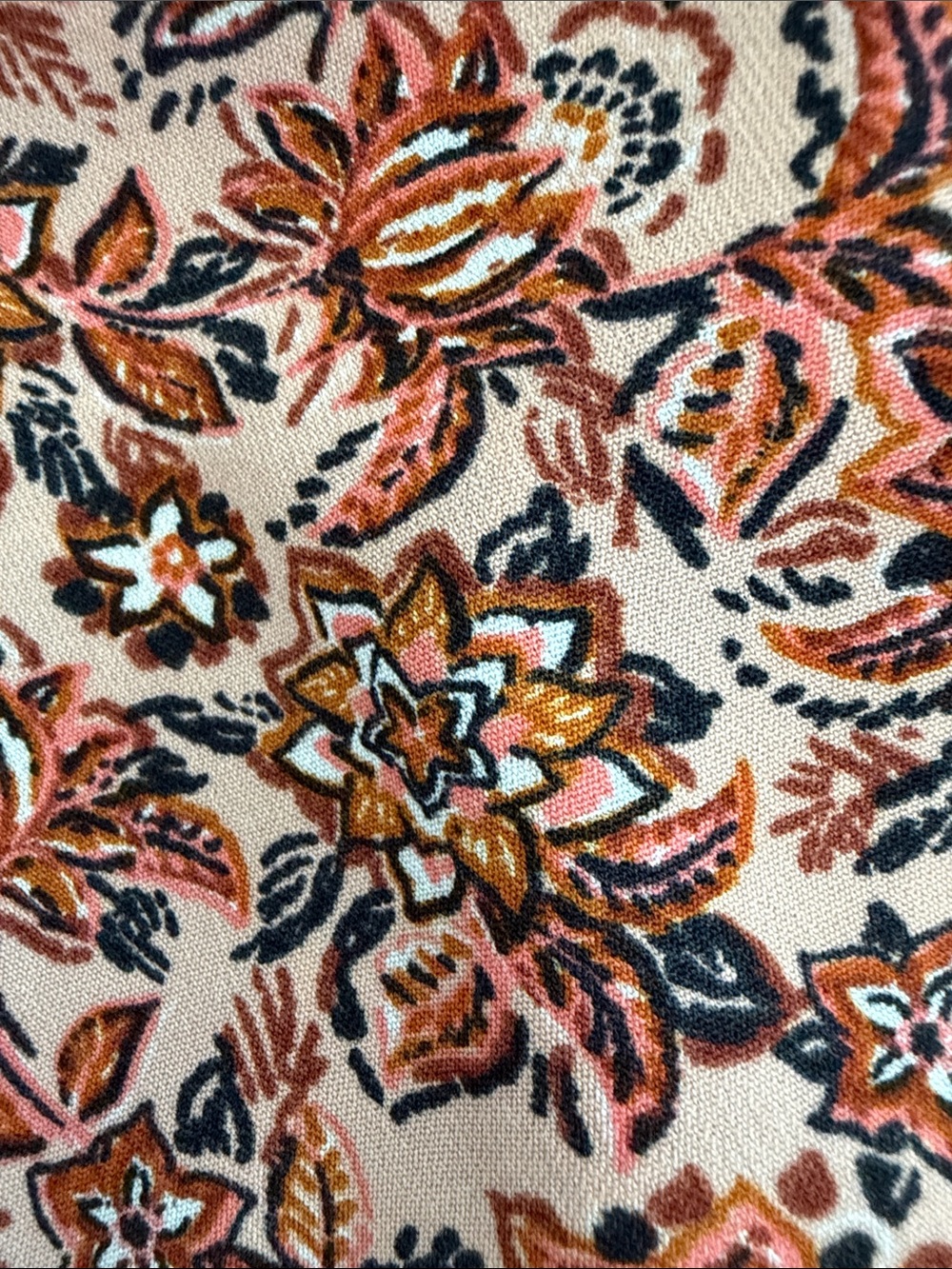 Evereve Olivia Paisley V-Neck Tank Top Size XL - Boho Floral Smocked Hem - Picture 5 of 5